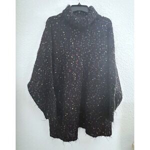 Jacque and Koko‎ Turtleneck Knit Sweater 26/28 Blk Confetti 38% Mohair Lagenlook